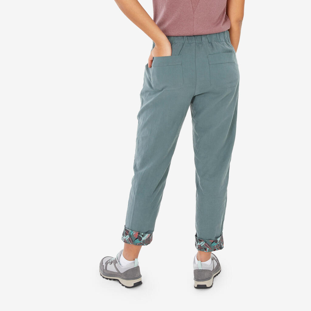 Pantalone za planinarenje NH500 lanene ženske - kaki