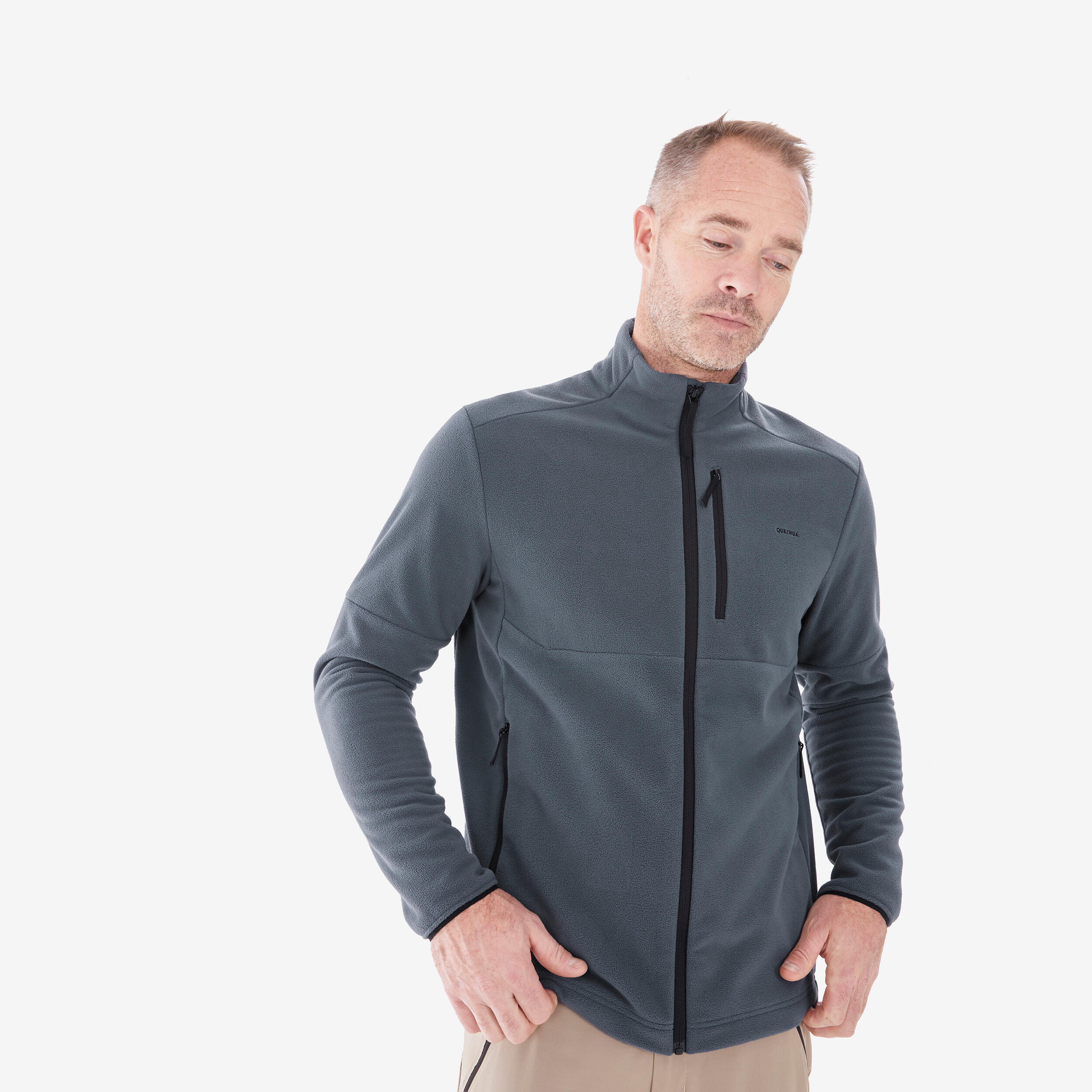 Men’s mountain hiking fleece jacket, MH500 Full Zip - Grey image