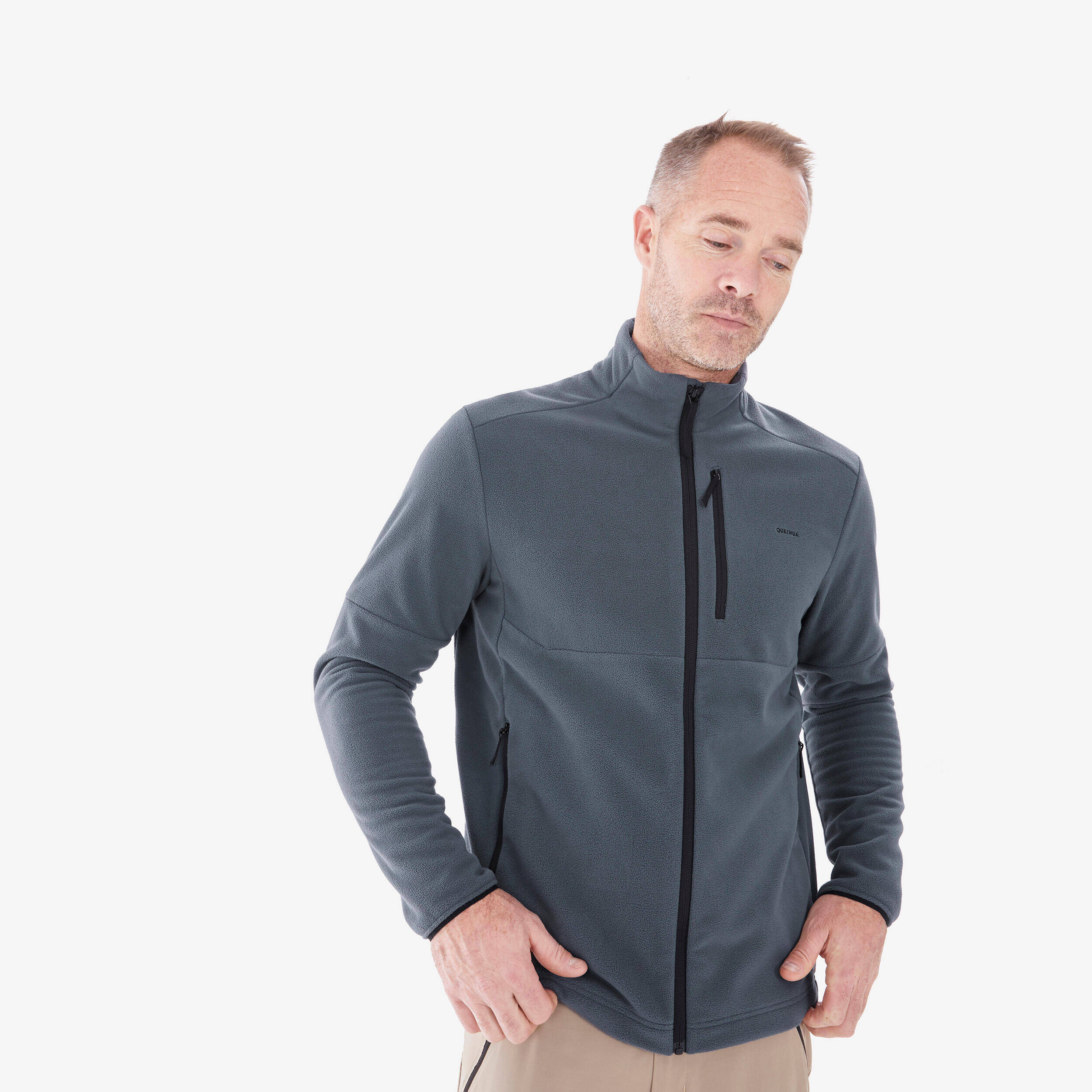 Men’s mountain hiking fleece jacket, MH500 Full Zip - Grey -  1