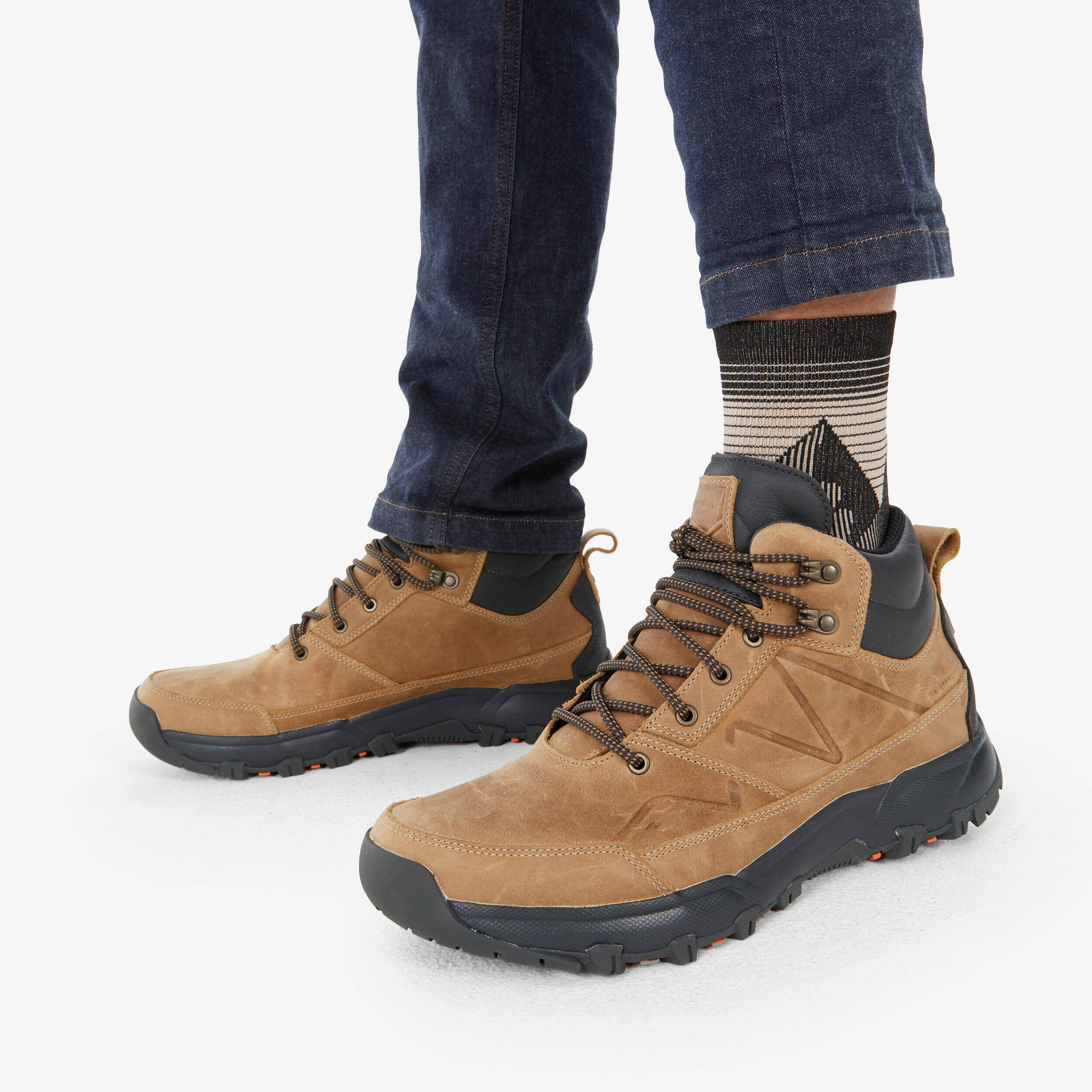 Men's waterproof mid hiking boots NH500 Leather WP - Brown -  2
