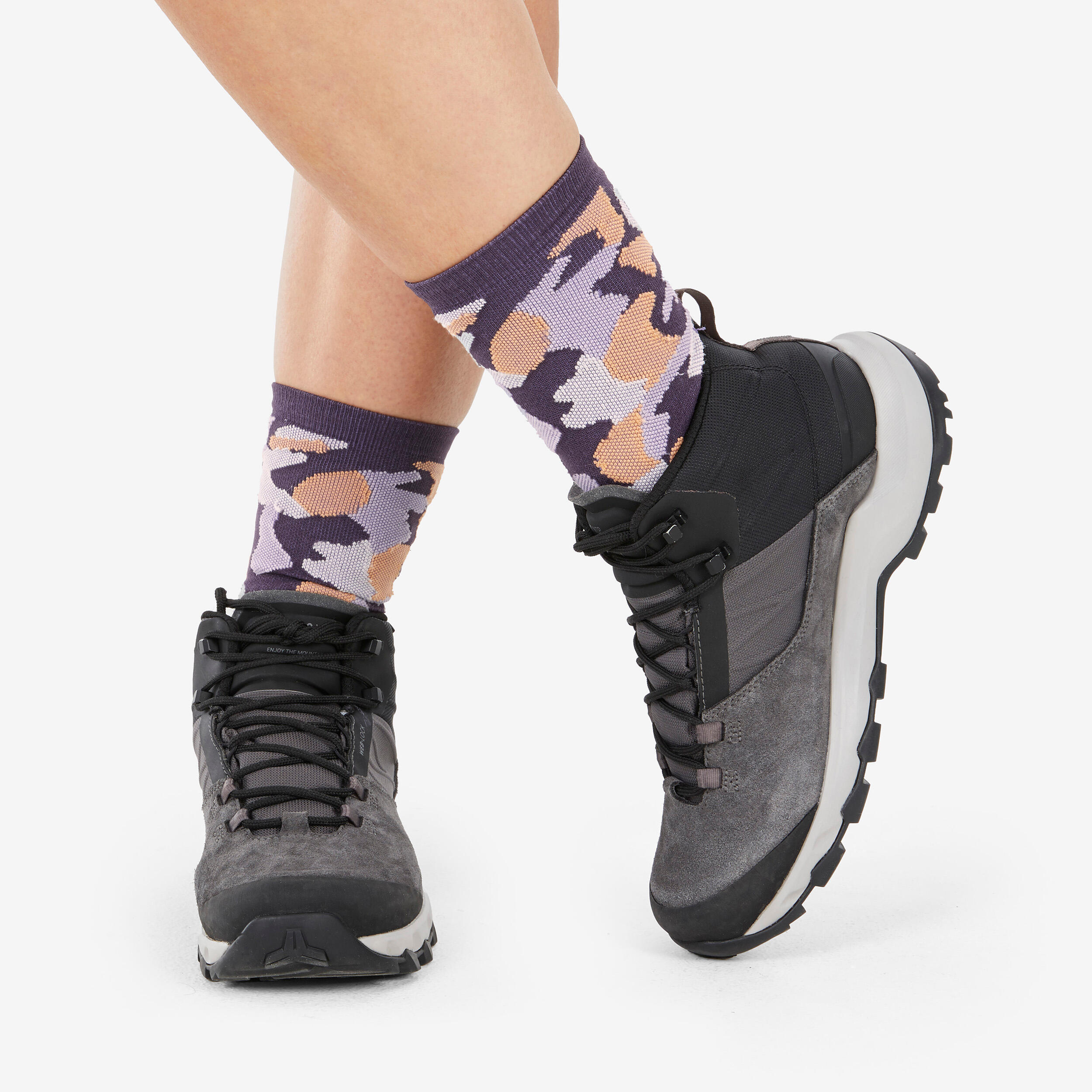 Hiking Socks Hike 500 High Trendy x2 Pairs - Purple & Kamo 2/13