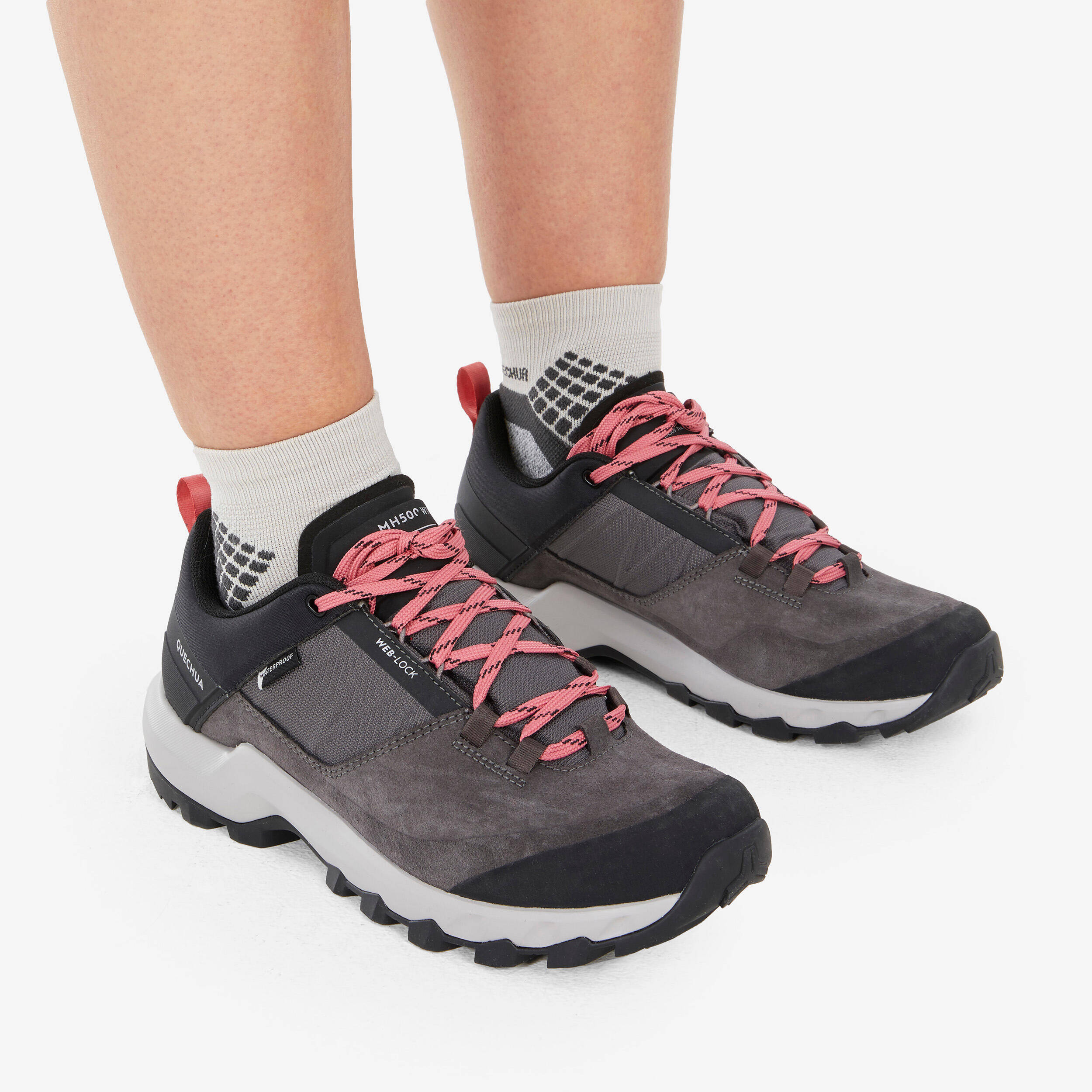 Women's waterproof mountain walking shoes - MH500 Grey -  4