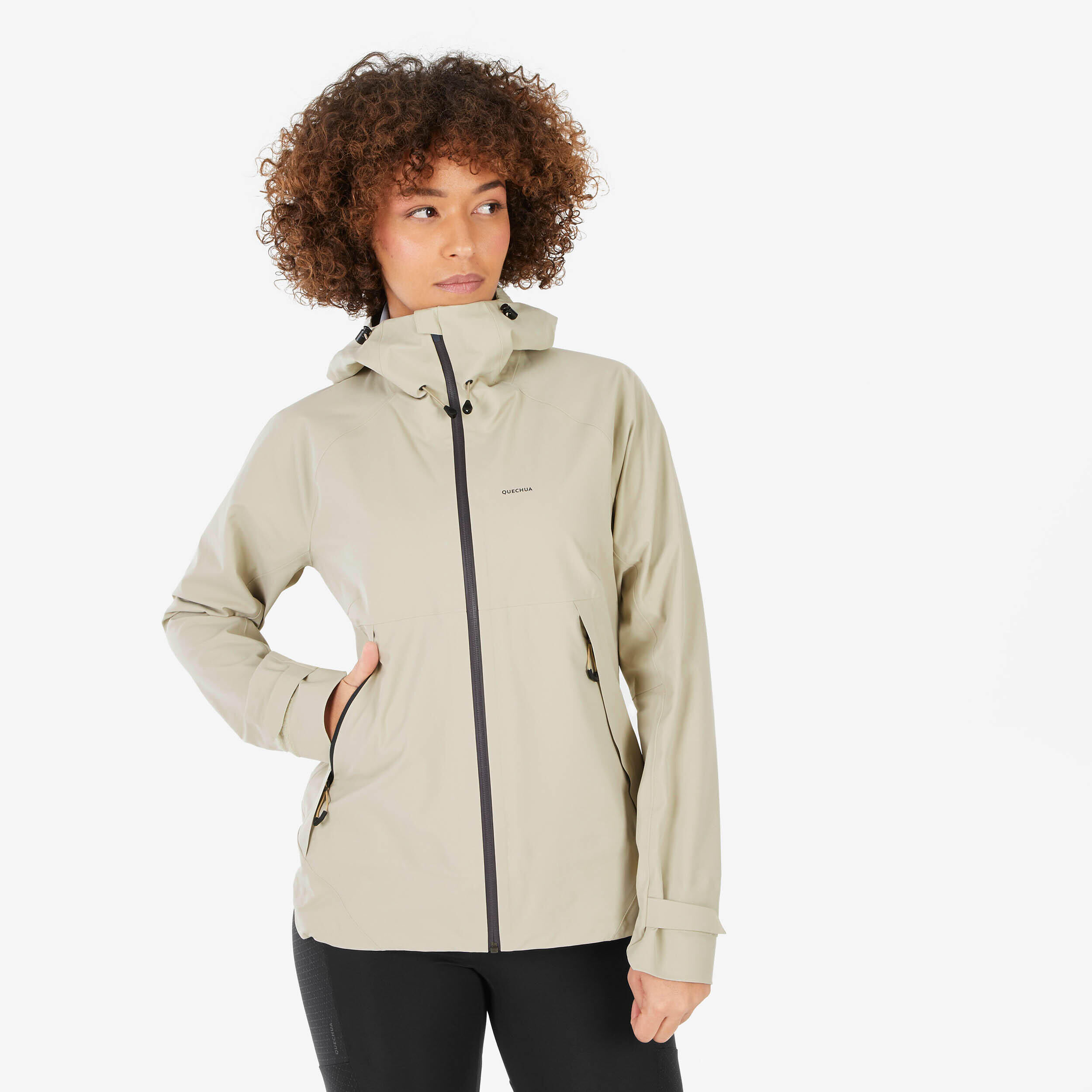 QUECHUA Women’s Waterproof Mountain Walking Jacket - MH500 - Beige