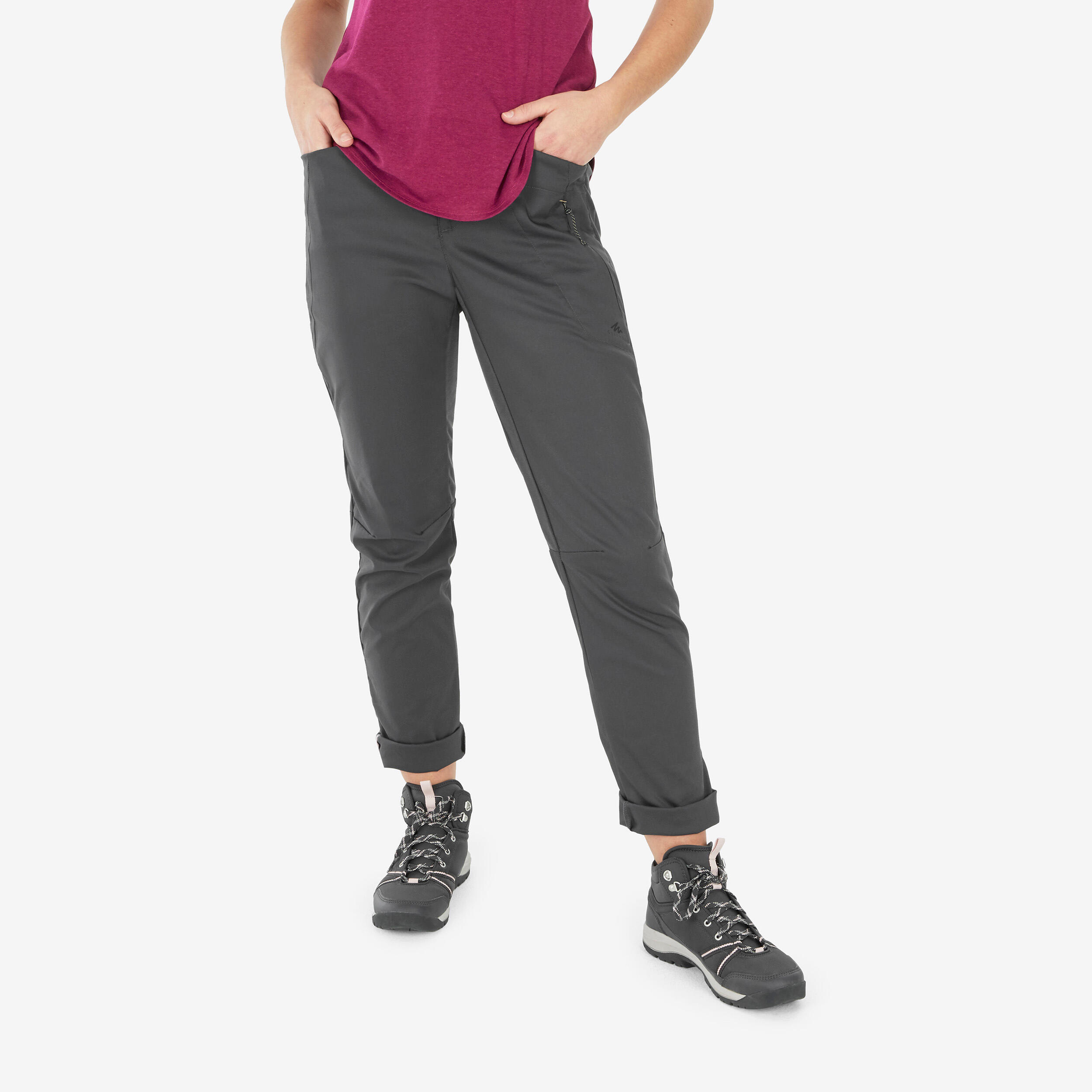 Women's Hiking Pants - MT 500 Grey - Carbon grey, Black, Carbon grey -  Forclaz - Decathlon