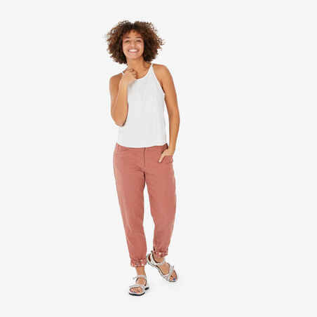 Ženske dolge lanene pohodniške hlače NH500