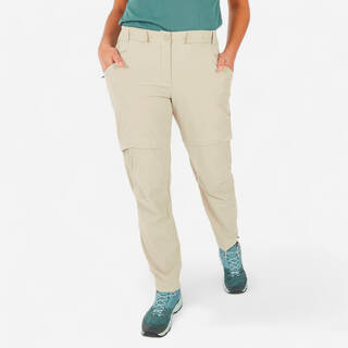 Women Quick Dry Hiking Trekking Trousers - Convertible Stretchable Lightweight - MH500 - Beige