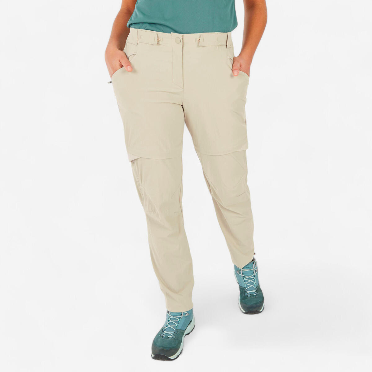 Pantalon modulable de randonnée montagne - MH500 - beige- Femme