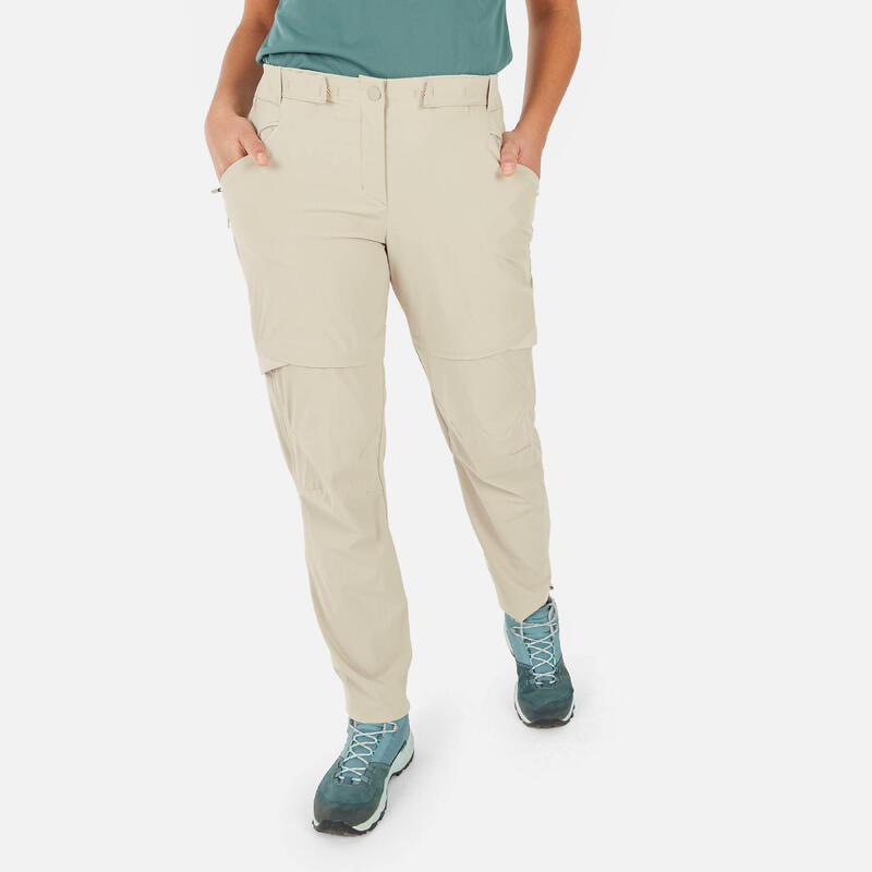 Pantalon modulable de randonnée montagne - MH500 - beige- Femme