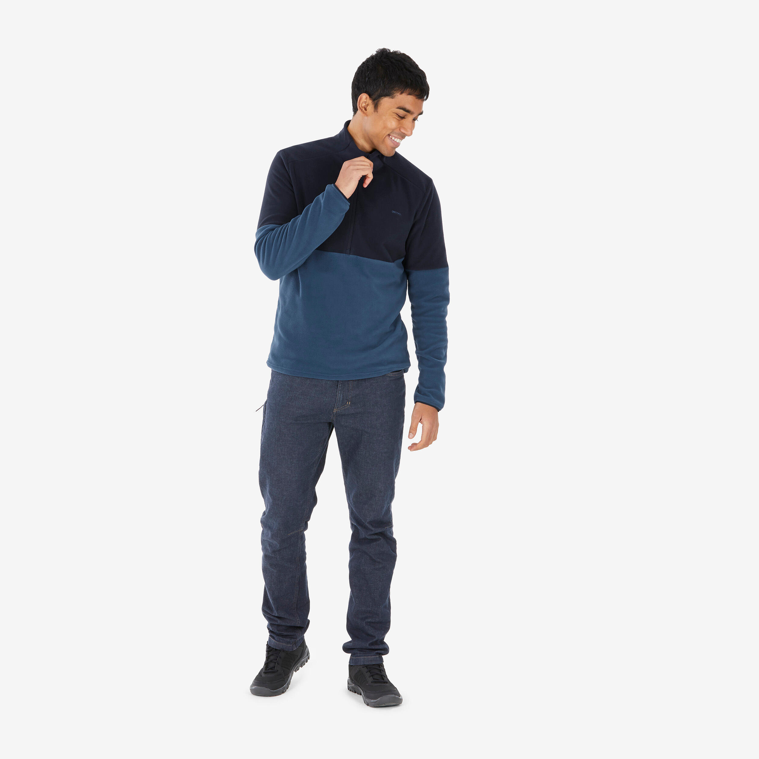 Men’s mountain hiking fleece jacket, MH500 Half Zip - Blue 2/8