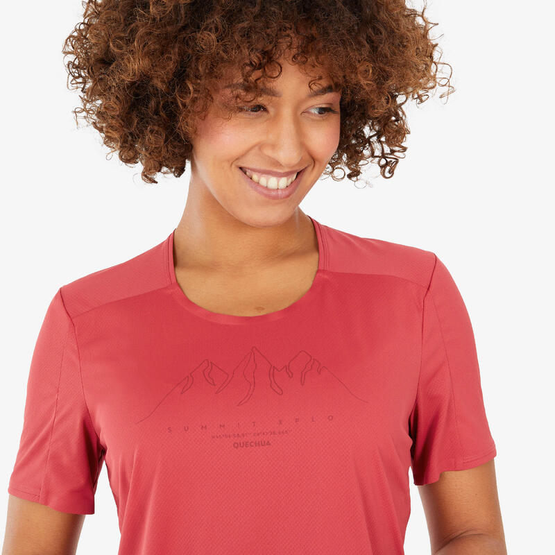 Tricou Drumeție la Munte MH500 Roșu Damă