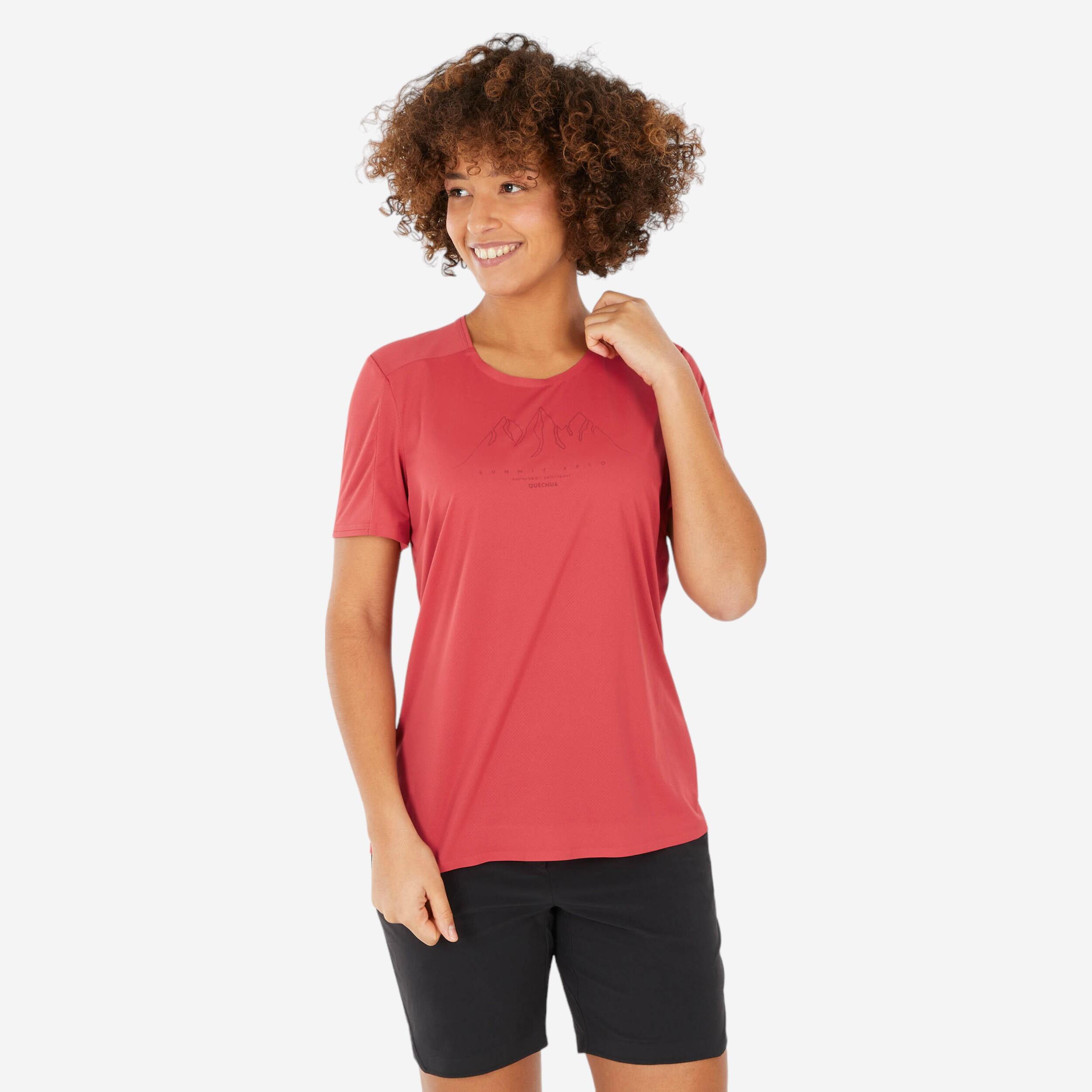 Tricou Drumeție la Munte MH500 Roșu Damă