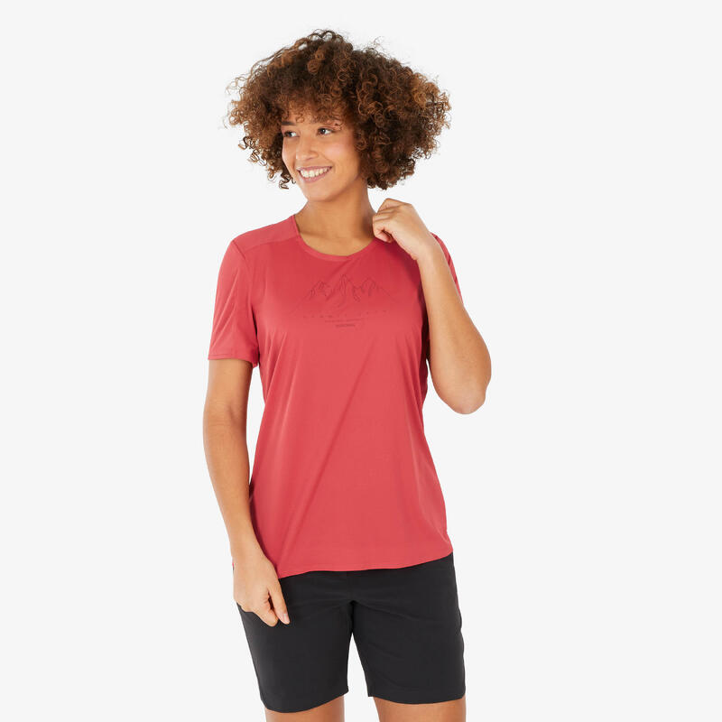 T-shirt trekking donna MH500 lampone