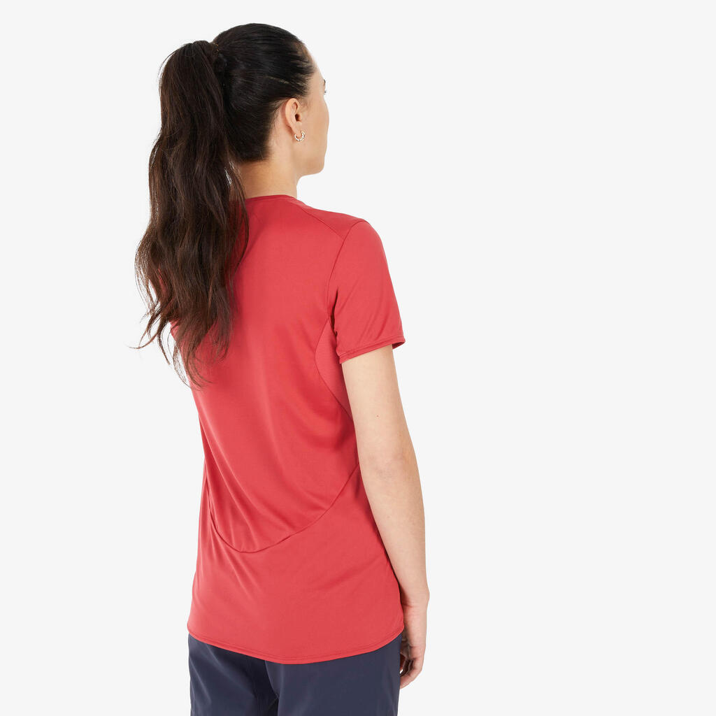 Playera de manga corta de senderismo en montaña frambuesa para mujer MH100