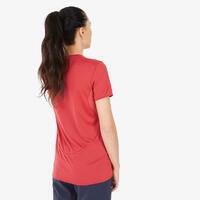 Majica kratkih rukava za planinarenje MH100 ženska - boja maline