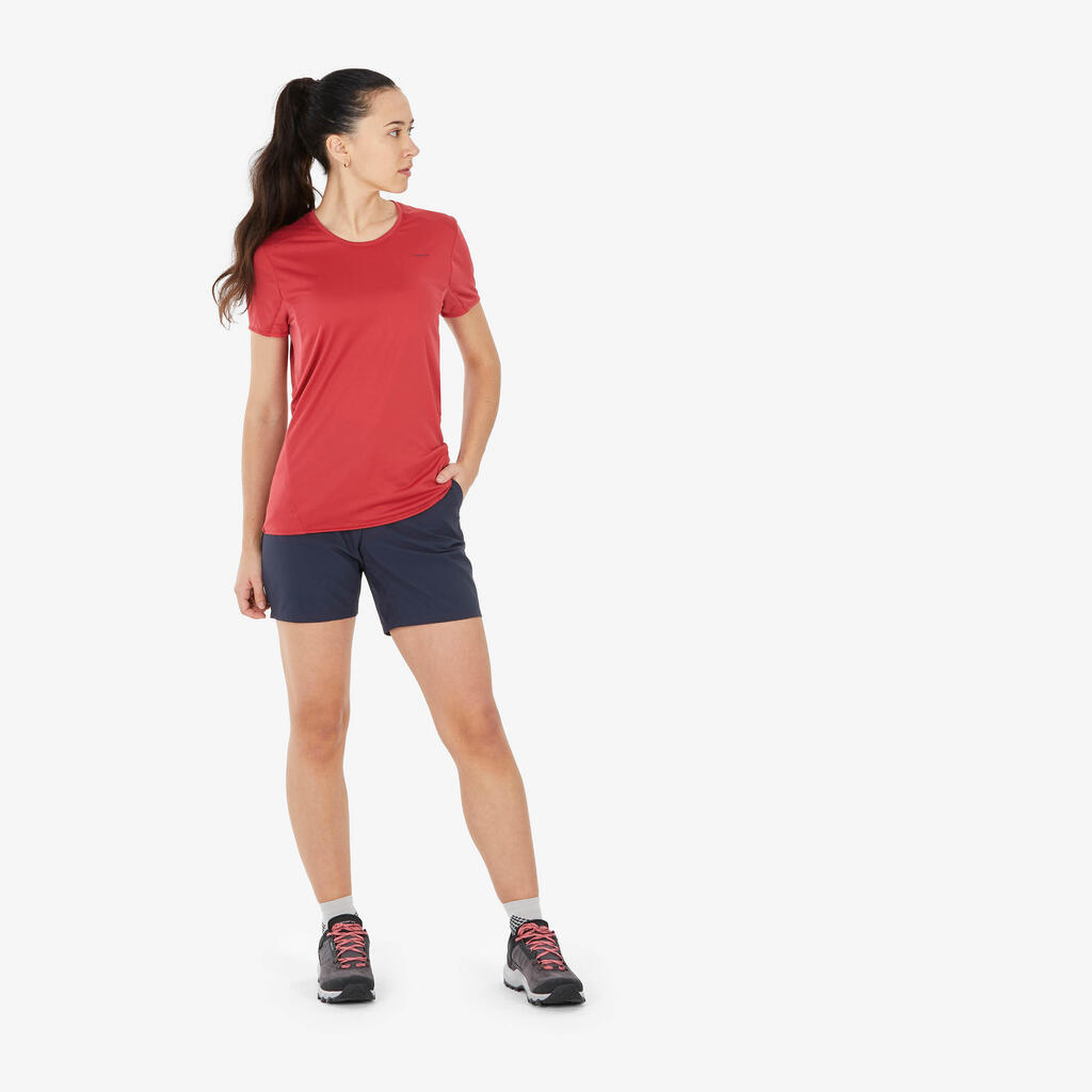 Playera de manga corta de senderismo en montaña frambuesa para mujer MH100