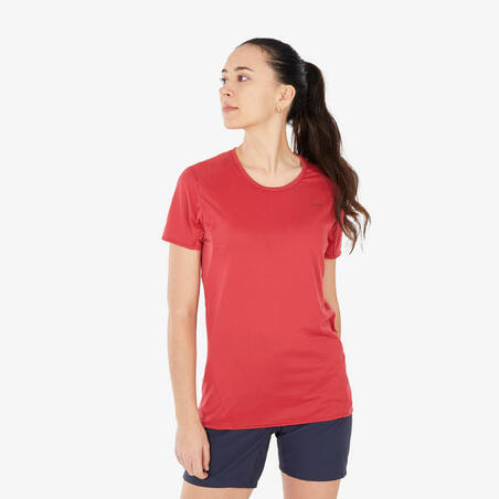 Majica kratkih rukava za planinarenje MH100 ženska - boja maline