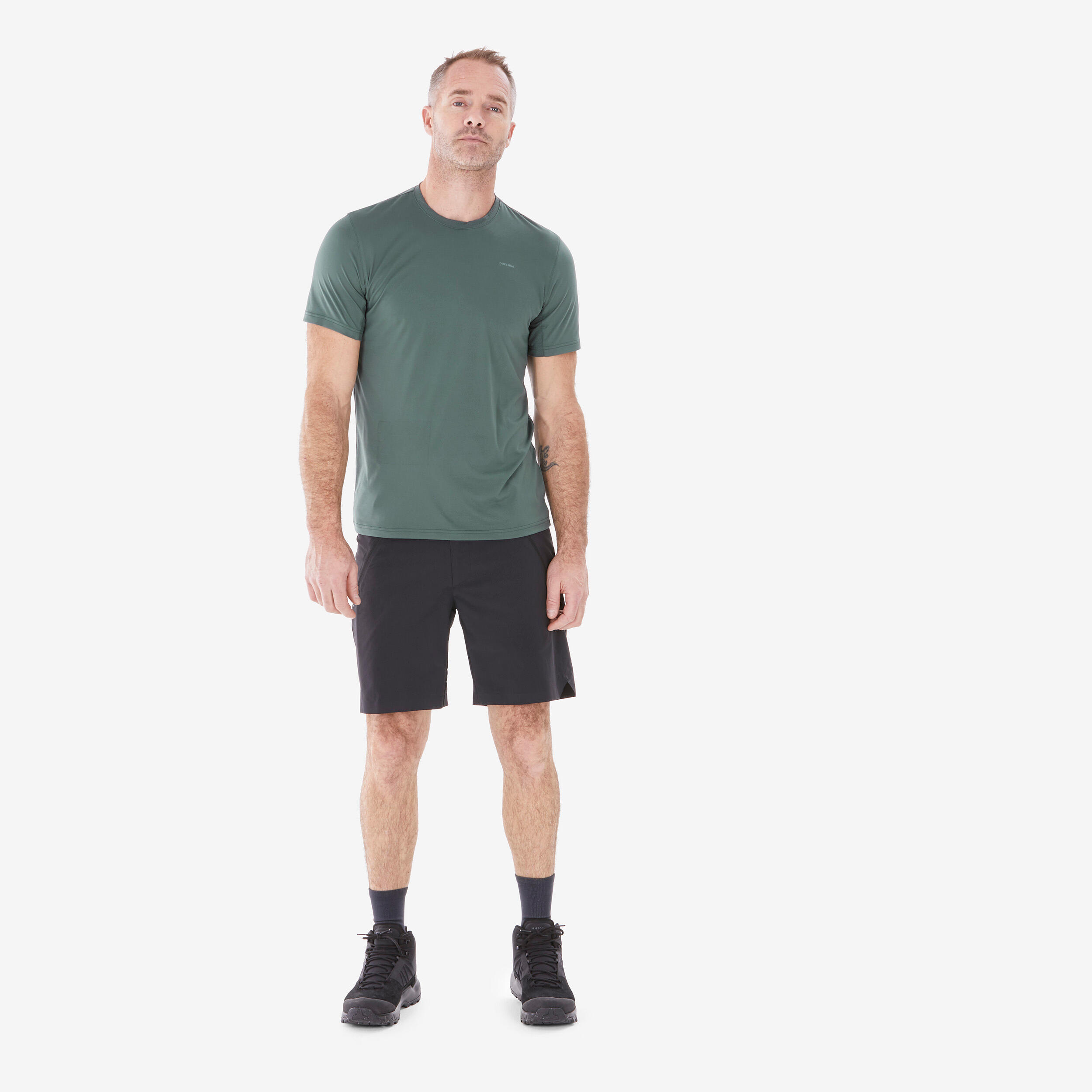 Men's synthetic short-sleeved hiking T-shirt - MH100  3/4