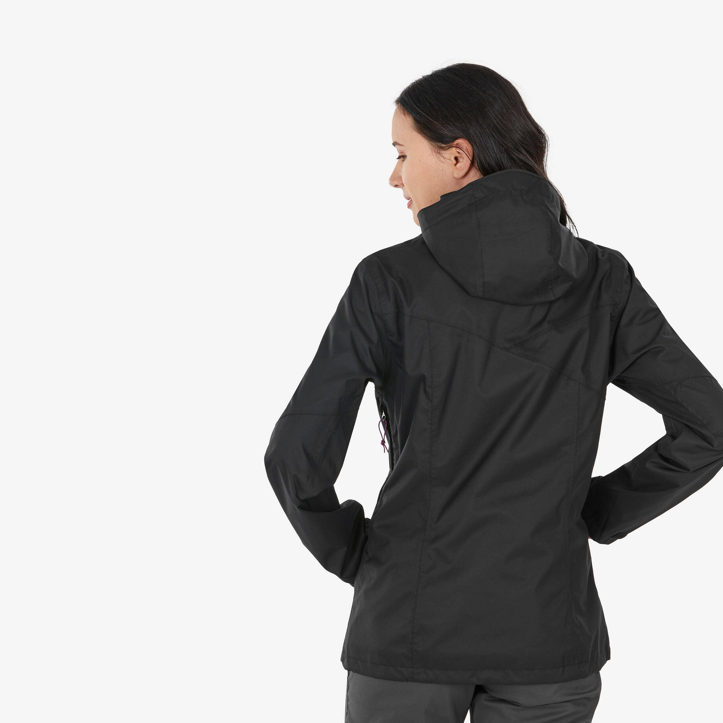 Women Full Zip Rain Jacket with Secure Chest Pocket Smoked Black - NH500 -  3