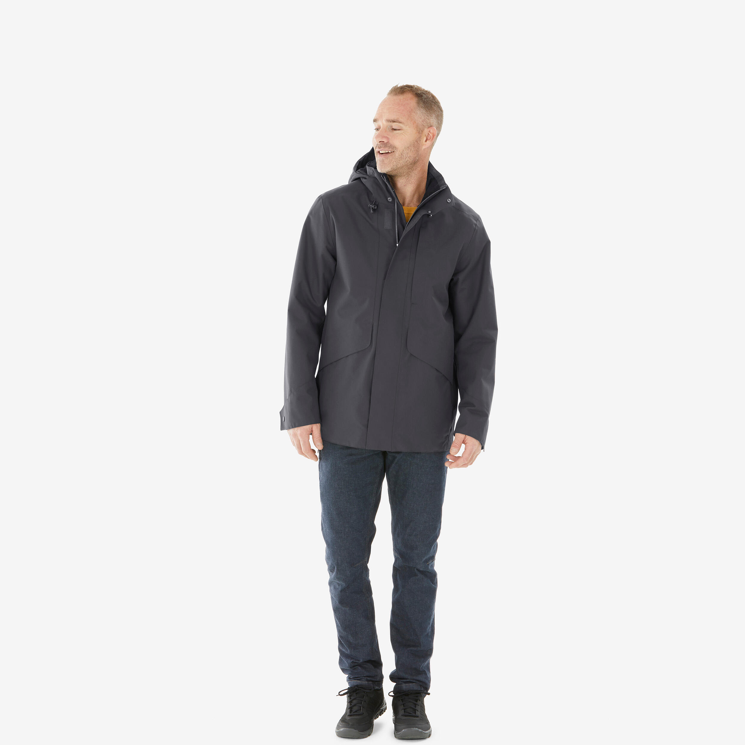 Men Full Zip Reinforced Rain Jacket with Zip Cover Flap Black - NH900