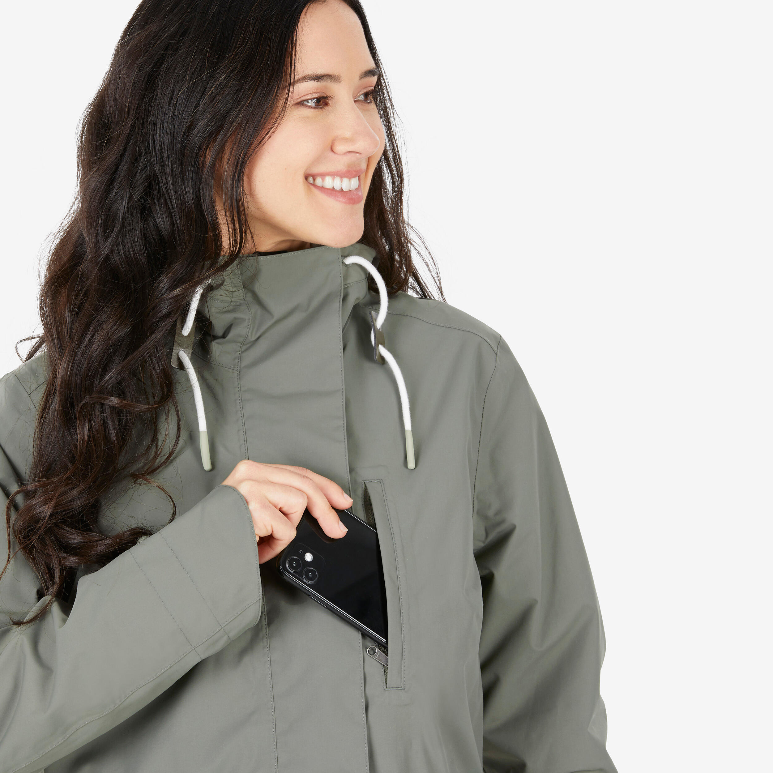Women's waterproof hiking parka, NH500 - Green - Decathlon