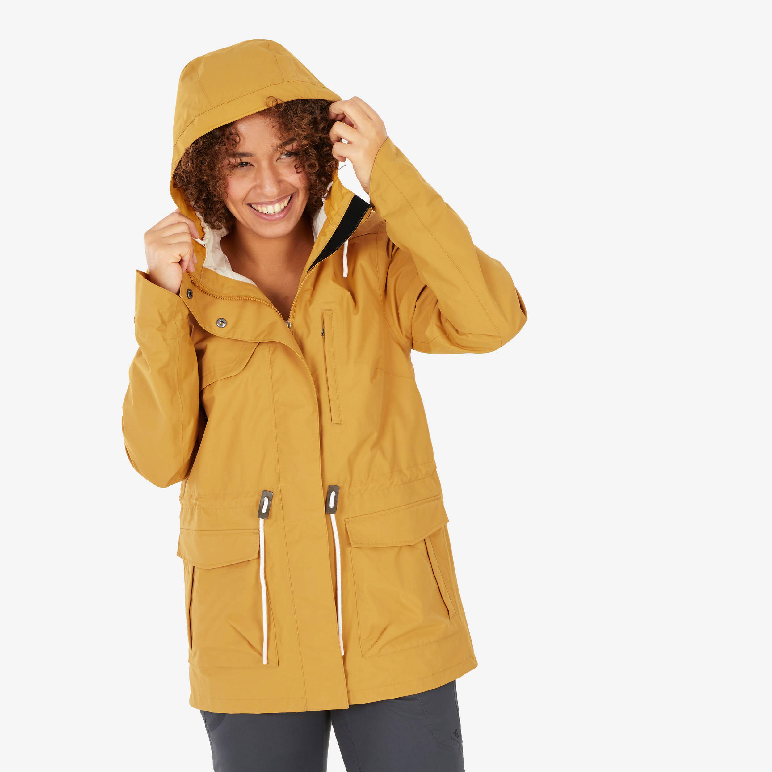 Women's Waterproof Rain Jacket - NH 550 - Yellow ochre, Linen - Quechua -  Decathlon