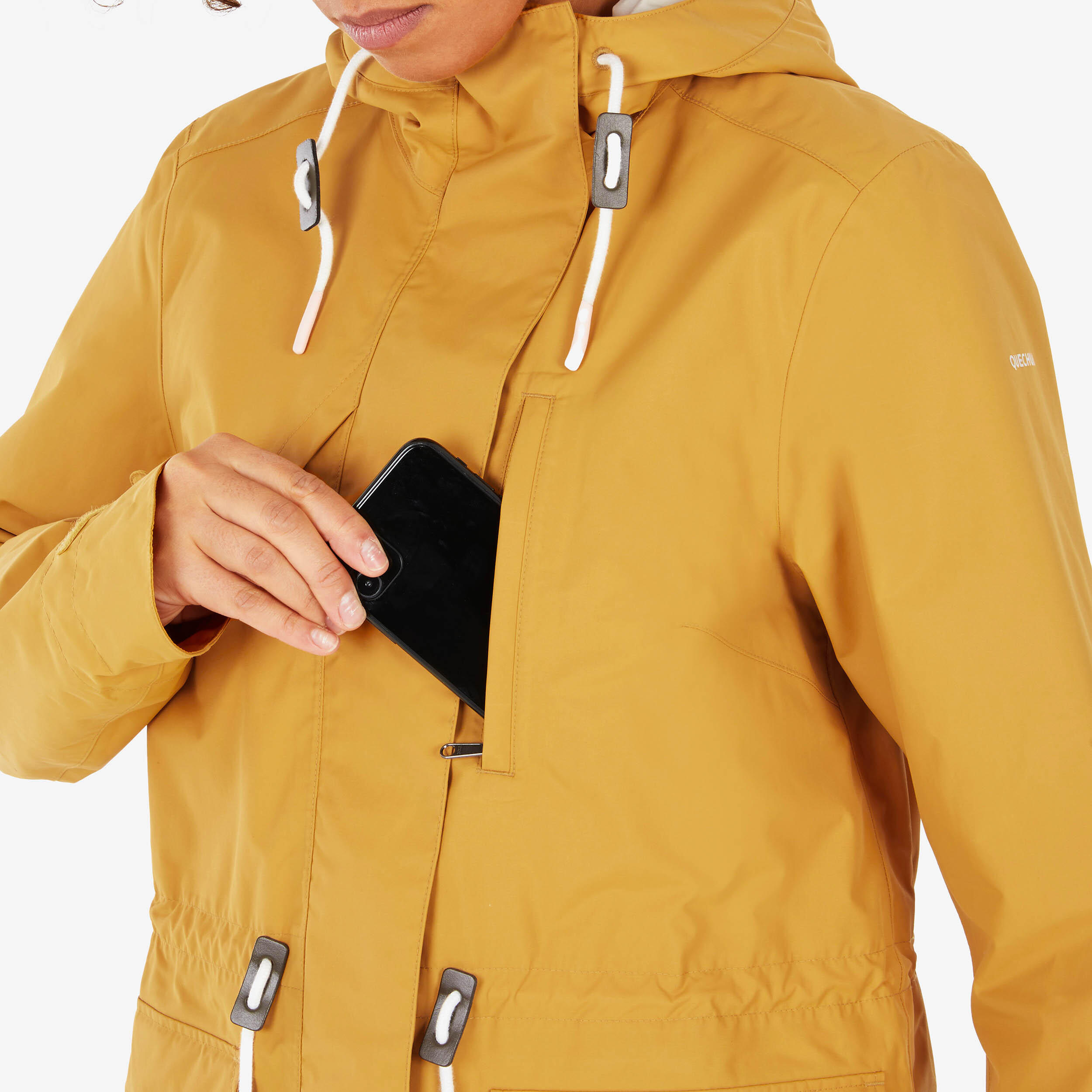 Women's Waterproof Rain Jacket - NH 550 - Yellow ochre, Linen - Quechua -  Decathlon