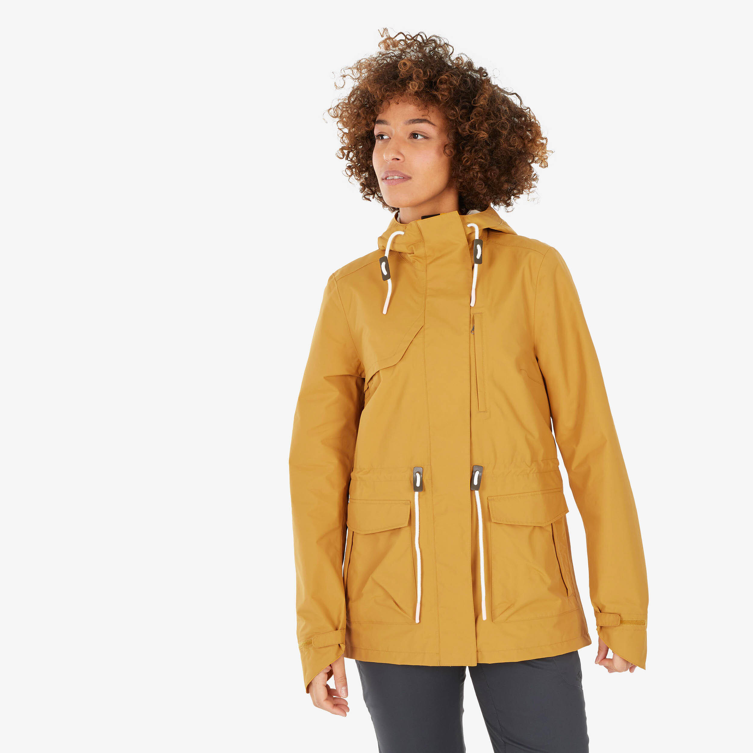 Women Full Zip Reinforced Rain Jacket with Zip Cover Flap Ochre - NH900 -  1