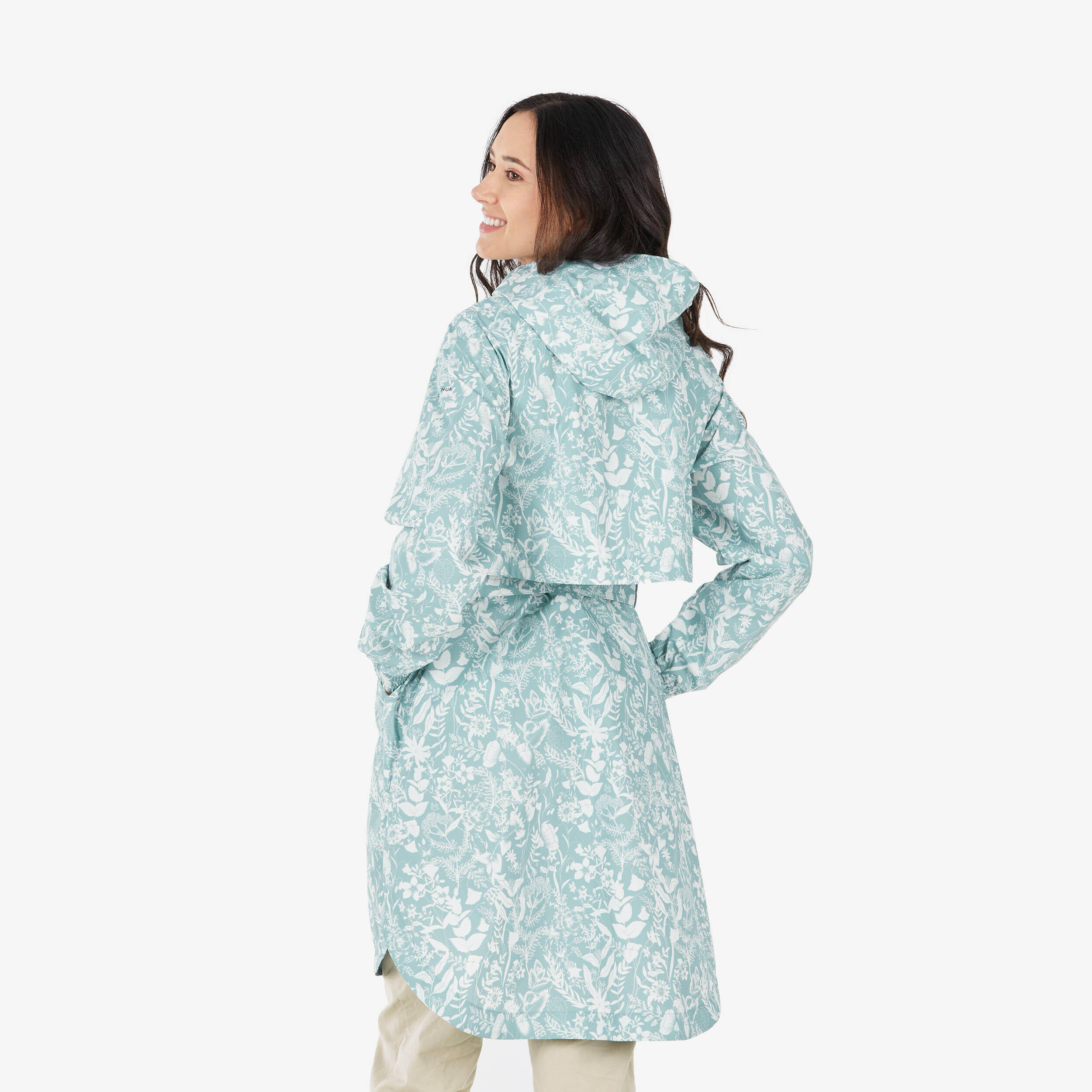 Women Waistbanded Rain Jacket with Storage Pouch Floral Print - NH150 -  5
