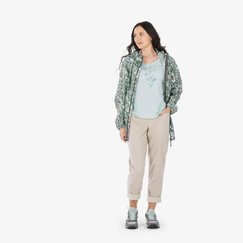 Geacă hidrofobă anti-vânt drumeție în natură Raincut Full Zip Verde Damă