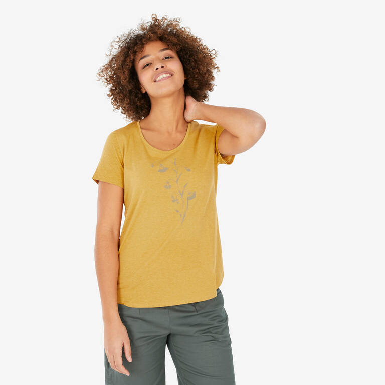 Women Half Sleeve Cotton T-Shirt Ochre Yellow - NH500