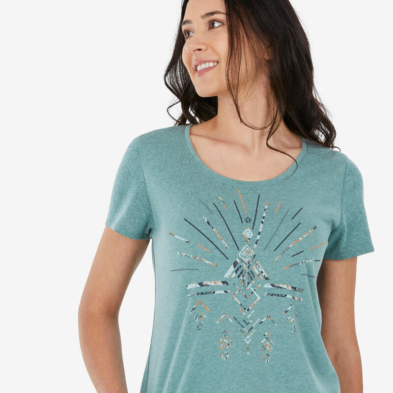 Tricou Drumeție NH500 Verde Damă