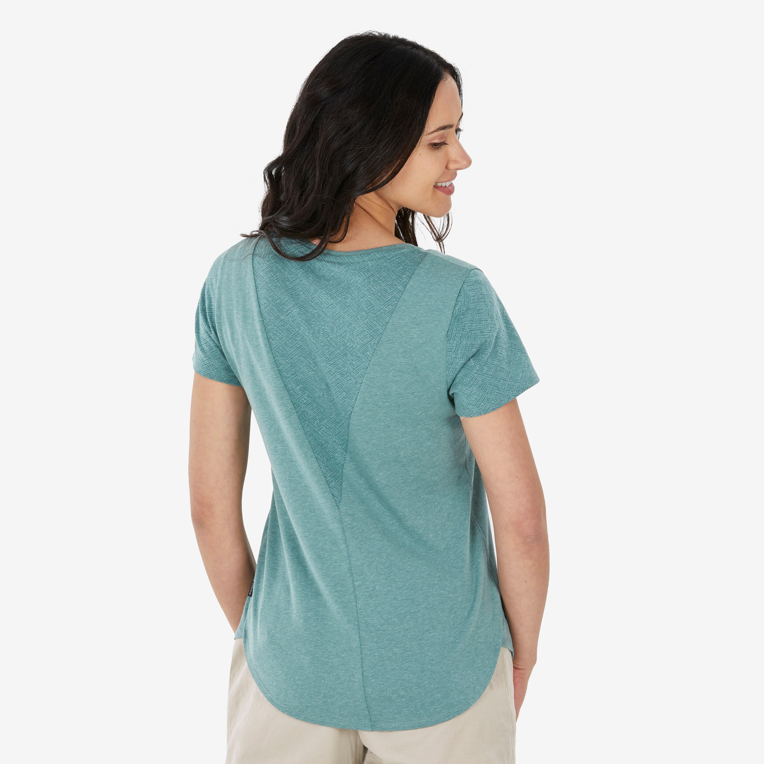 Women Hiking Breathable T-shirt - NH500 Green