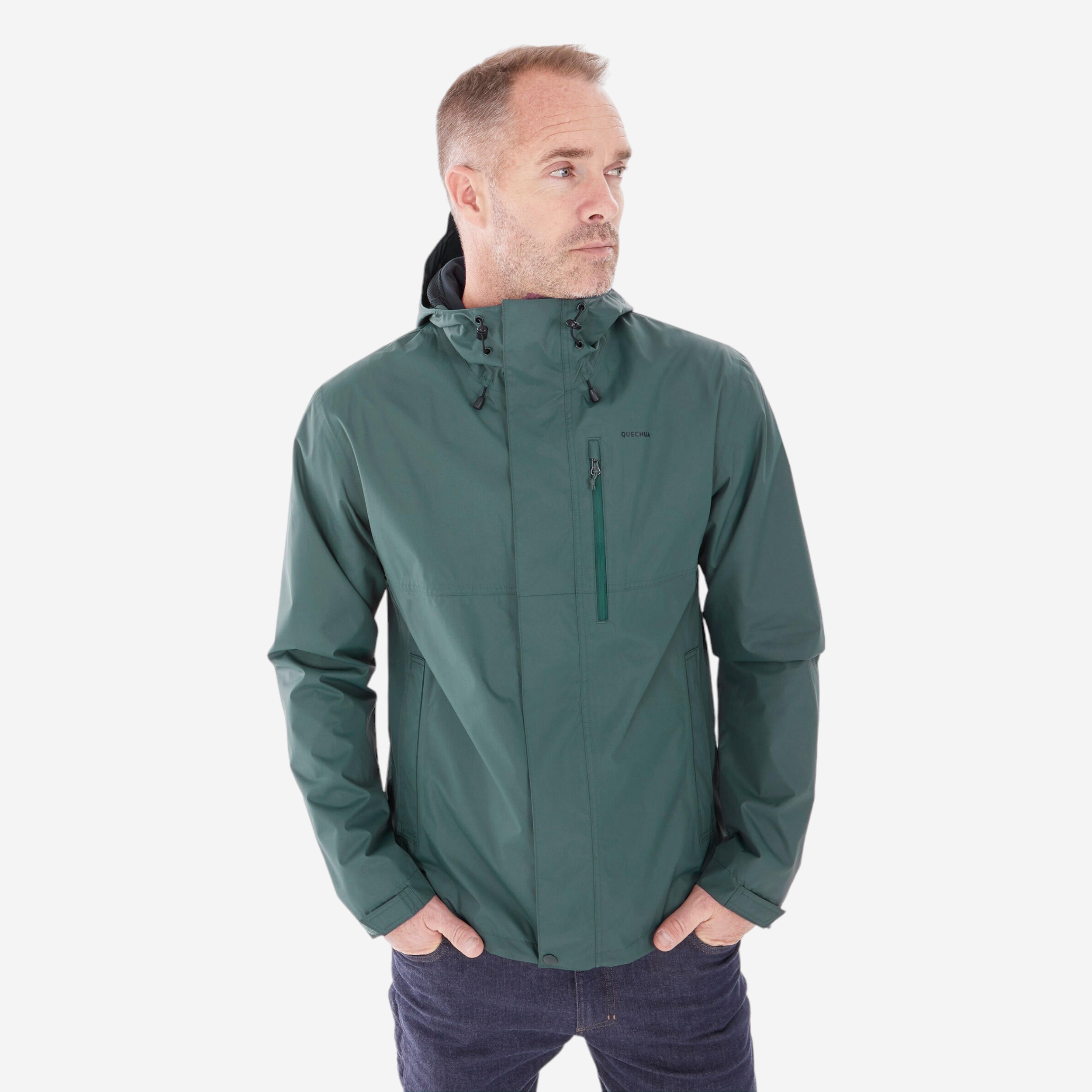 Veste de randonnée imperméable homme, nh500 vert - Randonnée - Trek - Quechua- Clubs - Entreprises - Collectivités - Associations