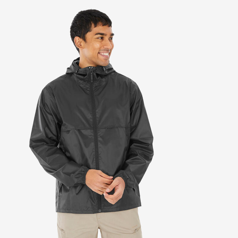 Geacă impermeabilă de drumeție anti-vânt Raincut Full Zip Negru Bărbați