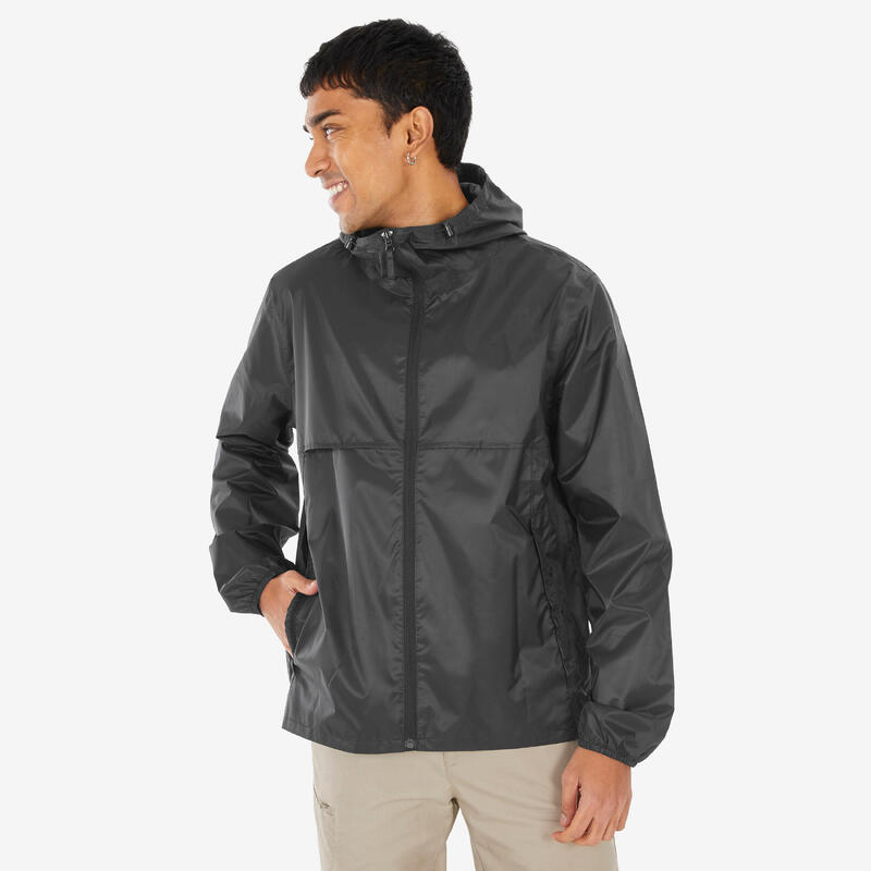 Geacă impermeabilă de drumeție anti-vânt Raincut Full Zip Negru Bărbați