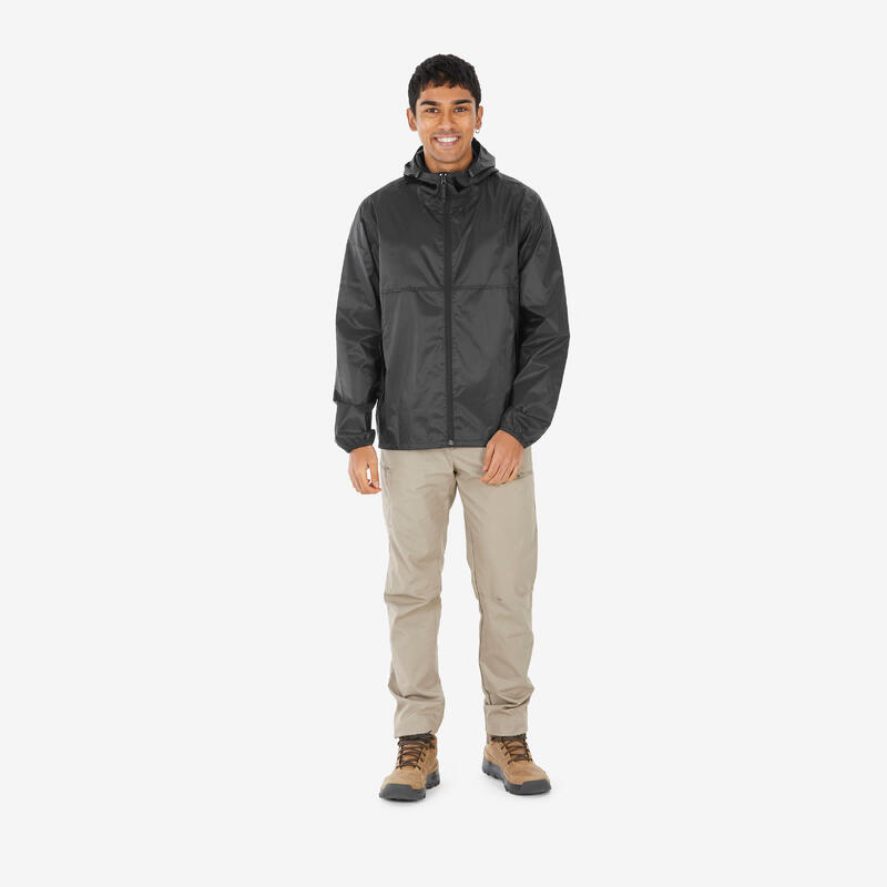 Geacă impermeabilă de drumeție anti-vânt Raincut Full Zip Negru Bărbați