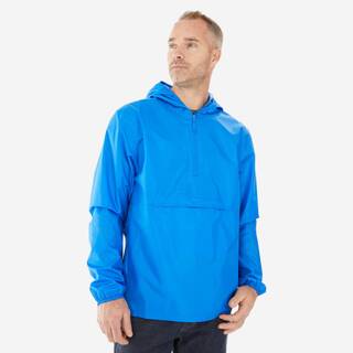Men Half Zip Compact Rain Jacket with Pouch - Blue