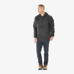 Men Half Zip Compact Rain Jacket with Pouch - Black