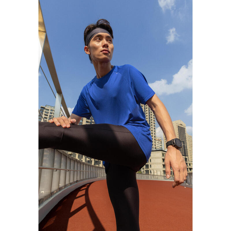 T-shirt de running sans coutures homme - kiprun run 500 confort bleu indigo