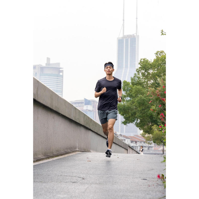 Short de running Homme - KIPRUN Run 500 Dry Vert foncé grisé