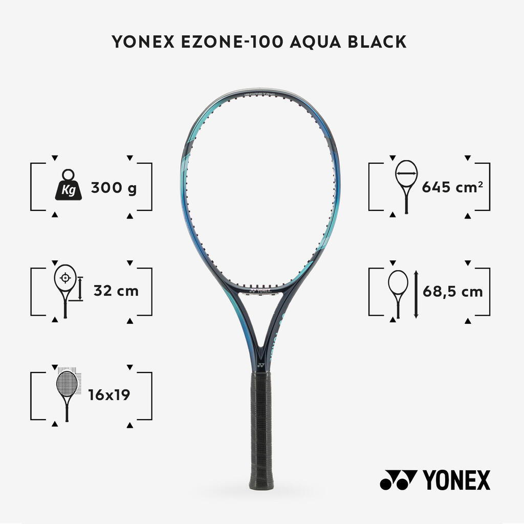 Pieaugušo tenisa rakete “Ezone 100”, 300 g, ūdens melna