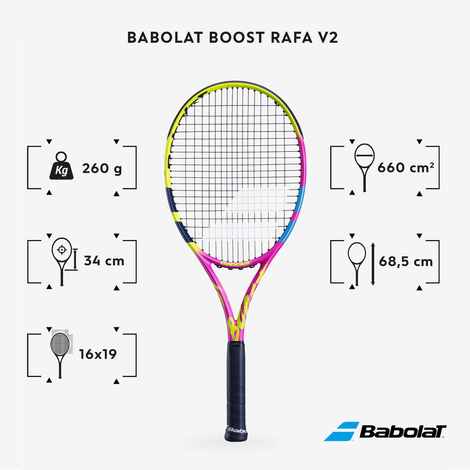 Two Handle Tennis Racket Rafa Raquette de tennis adulte - Babolat Boost Rafa rose jaune BABOLAT ...