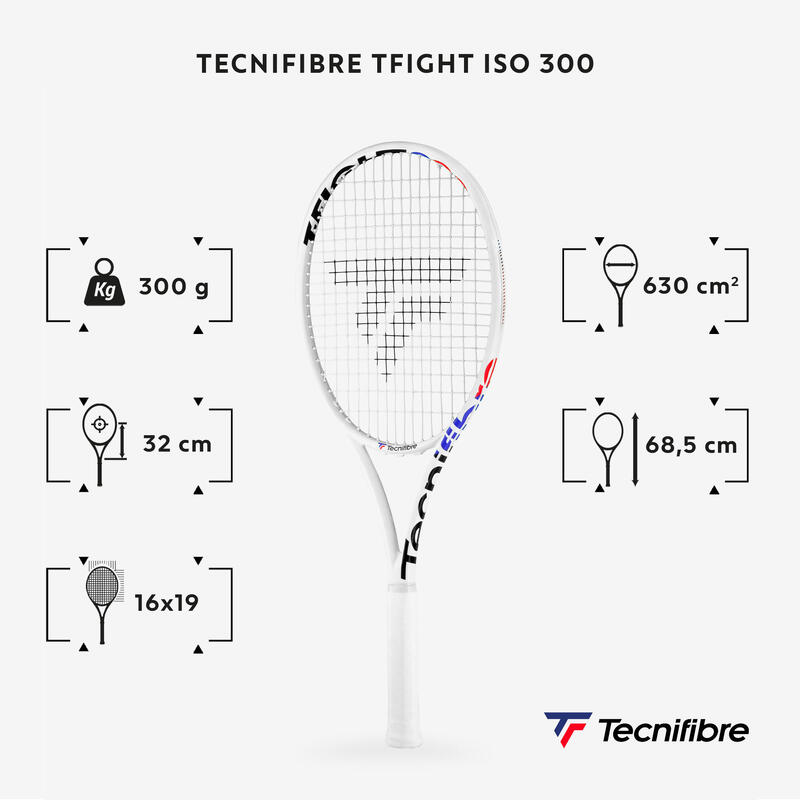 Racchetta tennis adulto Tecnifibre T-FIGHT 300 ISOFLEX non incordata bianca