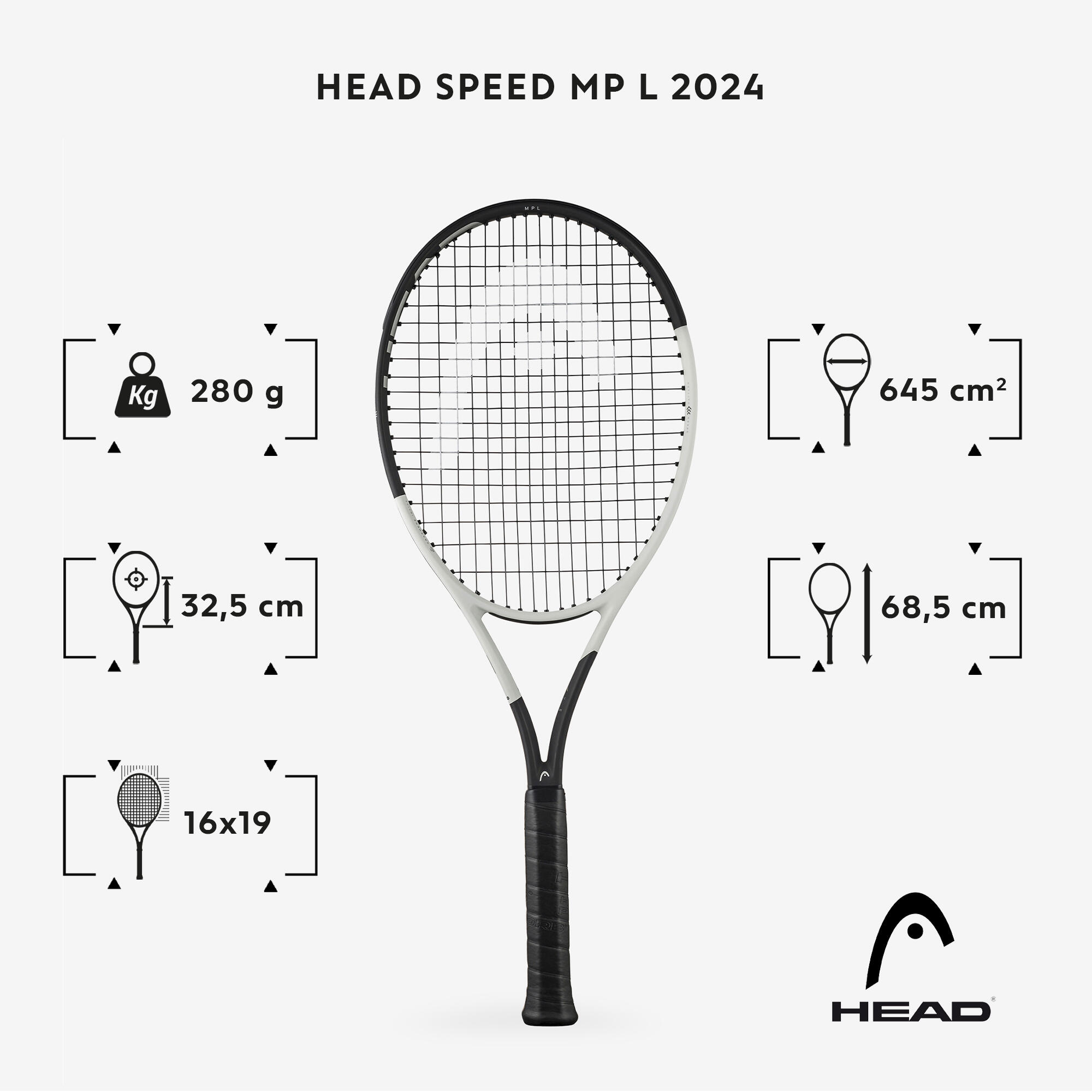 Raquette de tennis adulte - HEAD AUXETIC SPEED MP L 2024 Noir Blanc 280g 2/3