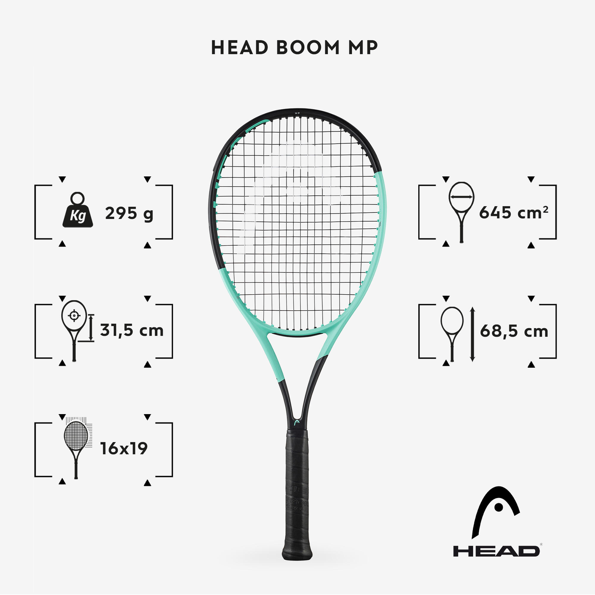 Adult Tennis Racket Auxetic Boom MP 2024 295g - Black/Green 2/7