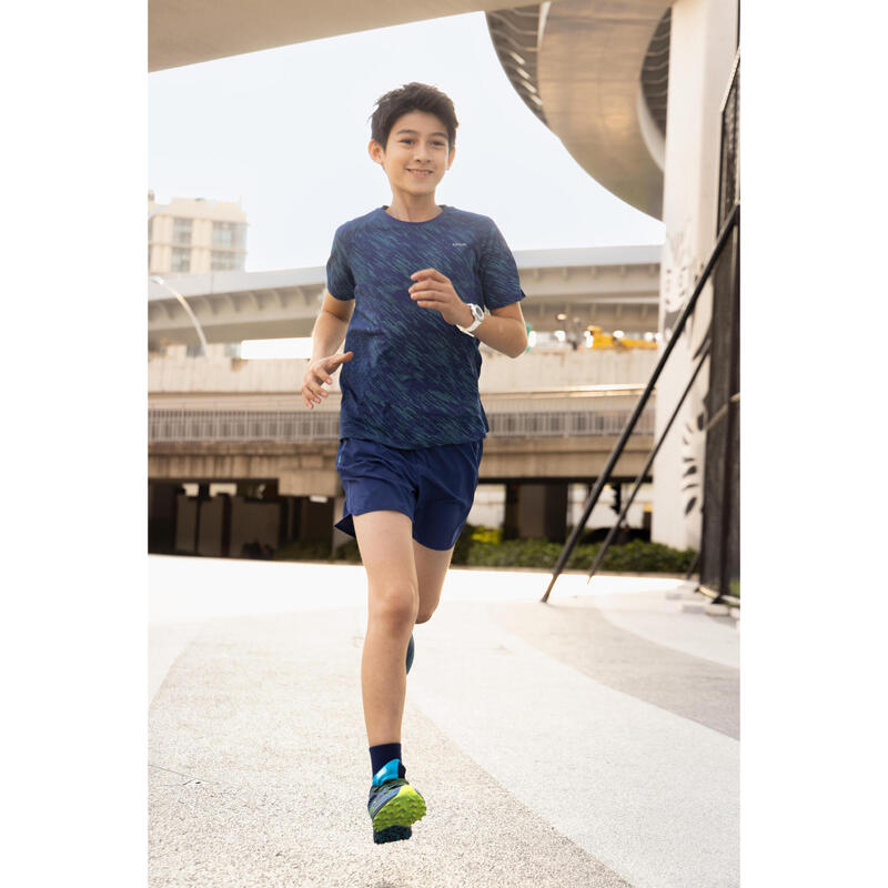 Kid's KIPRUN DRY+ 900 running shorts - navy and green