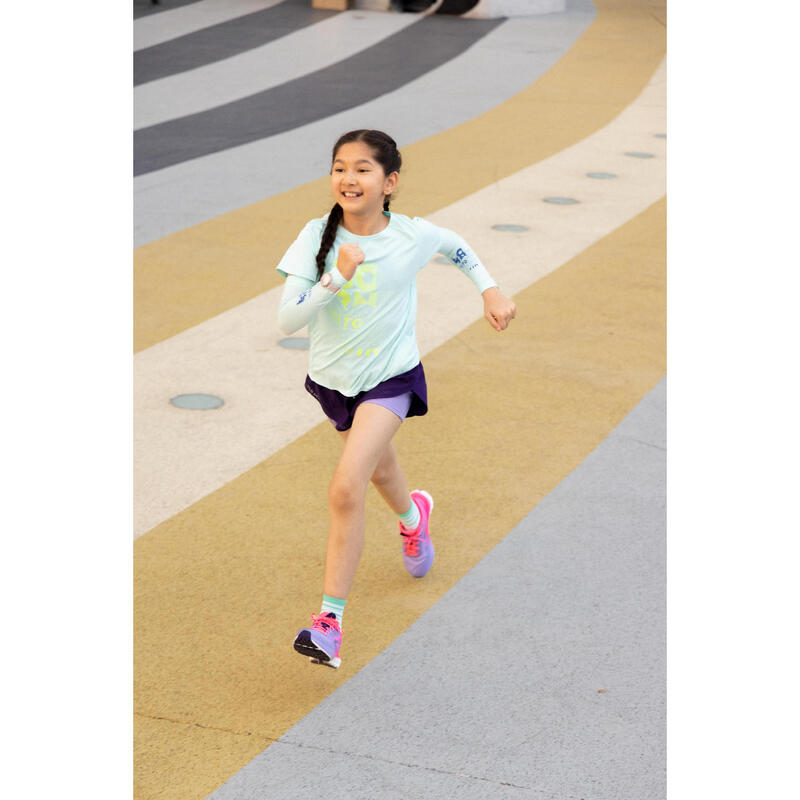 女童跑步緊身短褲 DRY 900－紫色