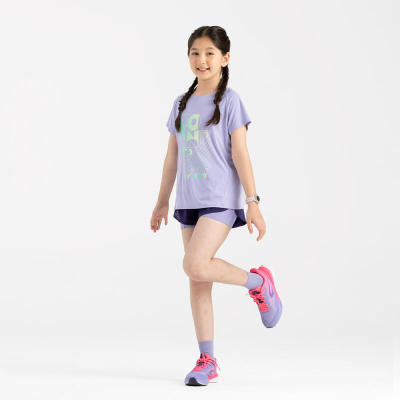 LotX2 de chaussettes running confort Enfant - KIPRUN 500 mid uni et rayé violet