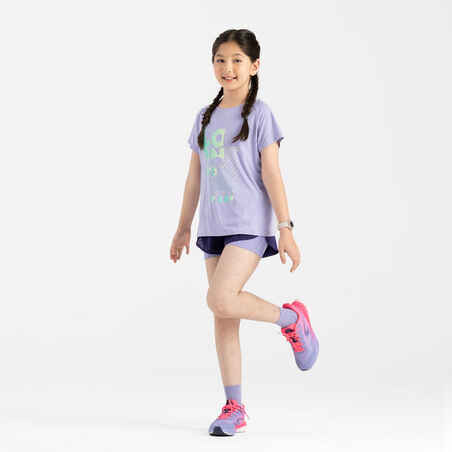 Vaikiškos bėgimo kojinės „Kiprun 500 mid“, 2 poros, dryžuotos, violetinės