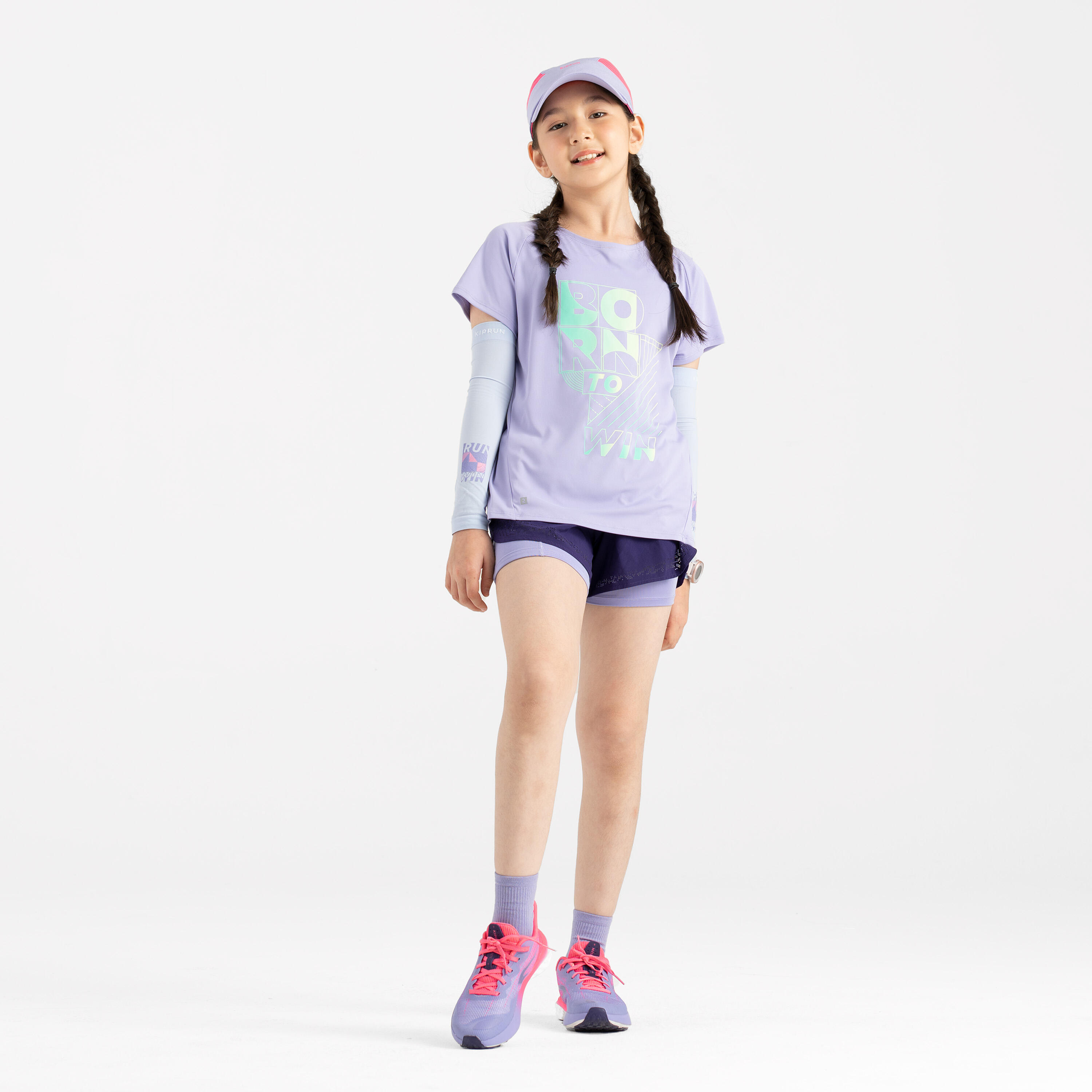 KIPRUN 'Born to Win' Kids' Anti-UV Running Arm Cover - Light Grey